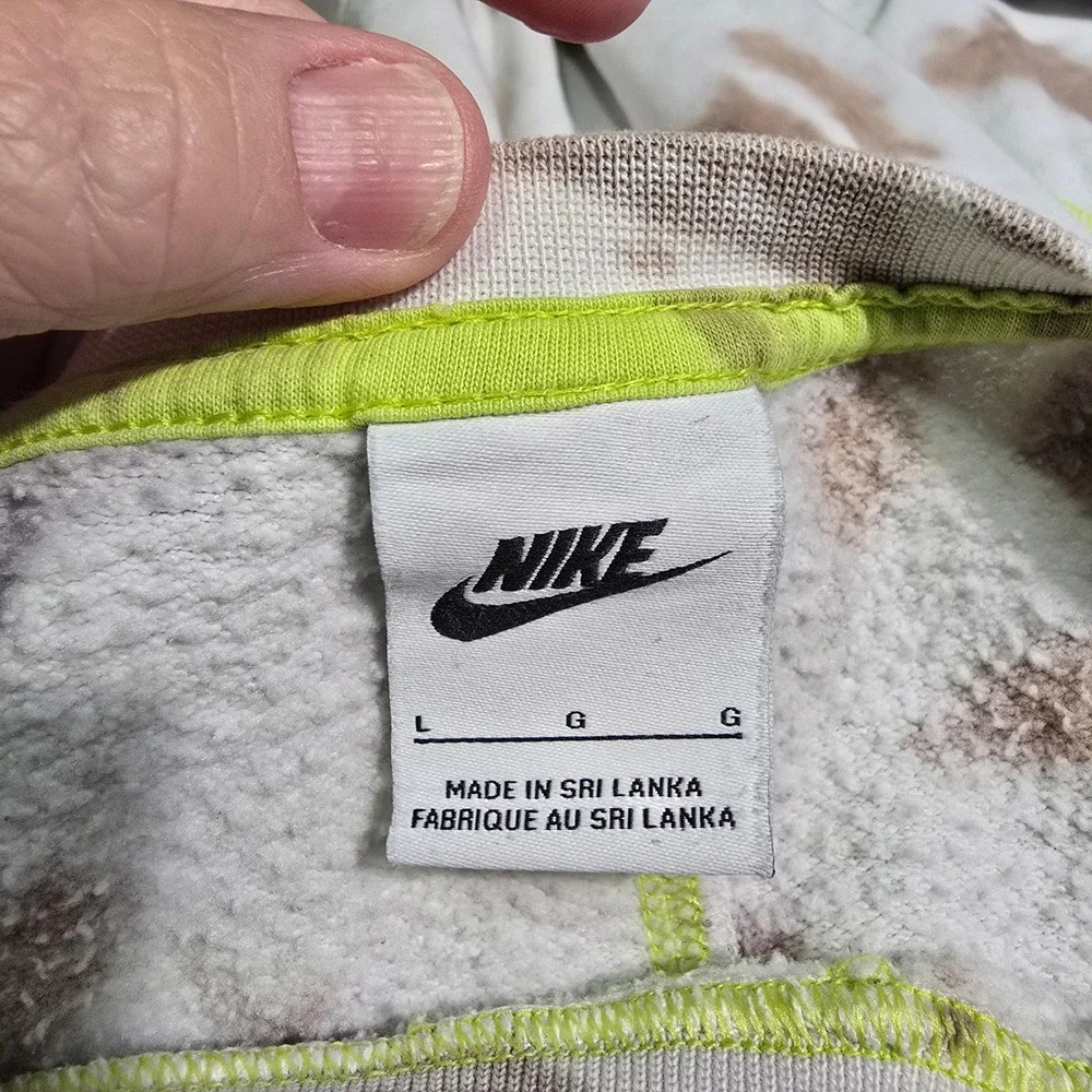 Nike Women Sportswear Tie Dye Cropped Fleece Sweatshirt Brown Lime Large 1878
